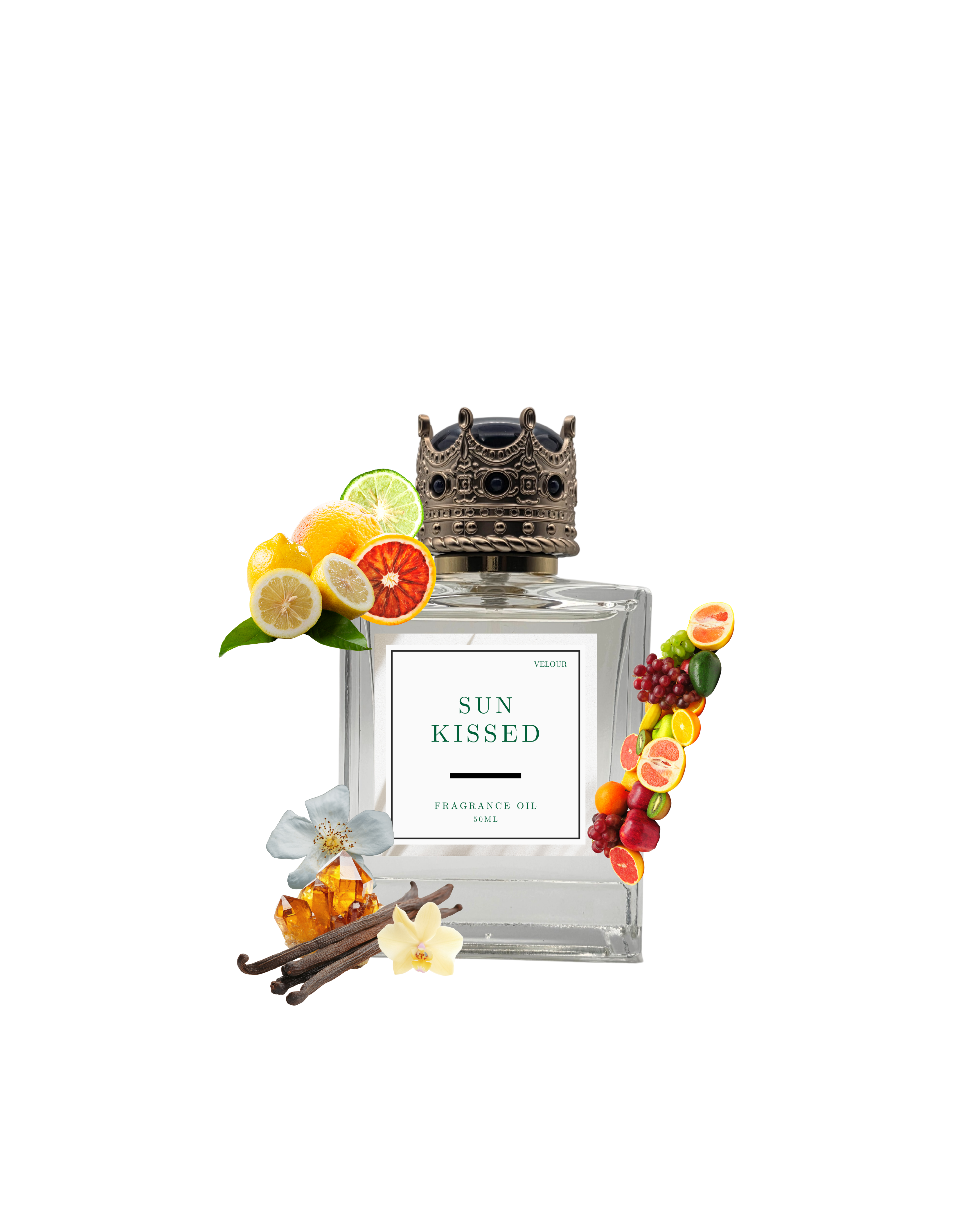SUN-KISSED luxury perfume oil bottle with citrus and vanilla fragrance notes